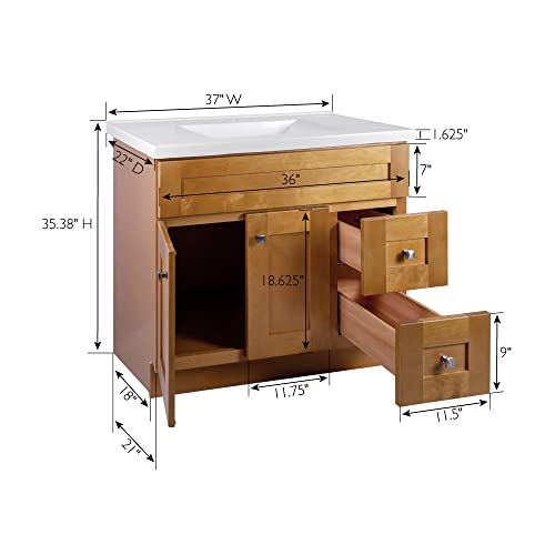 Image of Design House 598029 Brookings Shaker 2-Door 2-Drawer Bathroom Vanity with Cultured Marble 4 inch Centerset Solid White Top, Unassembled, 37x22, Modern Birch