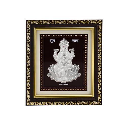 Image of 999Pure Silver Laxmi Photo Frame for Home & Office | Premium Silver | PoojaRoom & Wall Decor | Wedding & Festival Gifts | Certificate Included | Tabletop Size 5.5x5 inch