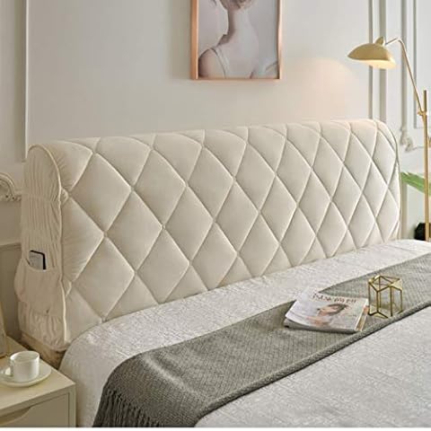 SetSailW Headboards for Double Bed Dustproof Cover Protector Bedside Headboard All-inclusive Fabric Solid Wood Hard Bed Thicken Anti-collision Bedside Backrest Cushion Covers Washable,Beige-160cm Cover