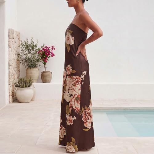 Image of Zwirelz Women Strapless Maxi Dress Boho Floral Print Flowy Long Tube Dress Off Shoulder Loose Beach Sundress