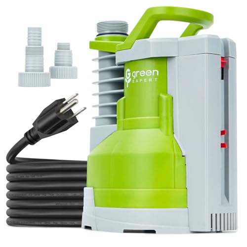 Green Expert 1/2 HP Submersible Sump Pump 3000GPH High Flow with Built-in Float Switch, Portable Drain System with 25-foot Long Power Cord for Easy Installation Automatic/Manual Switchable