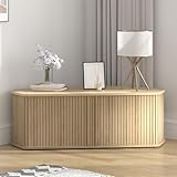 VERTOXIA 43 Inch Corner TV Stand, Mid Century Corner Entertainment Center with Sliding Tambour Door, Media Console Table with 2 Layers Storage, Fluted TV Stand for Living Room, Bedroom, Oslo Oak