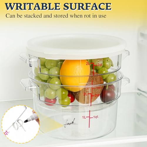 Image of Ziliny 2 Pcs 2 Qt Dough Proofing Container with Lid and Red Scale, White | Clear Round Food Storage Container, Food Grade Plastic, Easy Viewing Design, Airtight Lid, Dough Fermentation Kitchen Storage