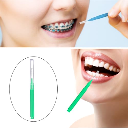 Image of Patelai 100 Pieces Braces Dental Brush for Cleaner Interdental Toothpick Dental Tooth Flossing Head Oral Hygiene Flosser Toothpick Cleaners Tooth Tool(Blue, Green,Elegant Size)