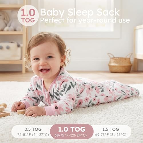 Image of Yoofoss Baby Sleep Sack 6-12 Months 1.0 Tog Long Sleeve Organic Cotton | Wearable Blanket for Infants 2-Way Zipper Quilted Sleeping Sacks(Medium)