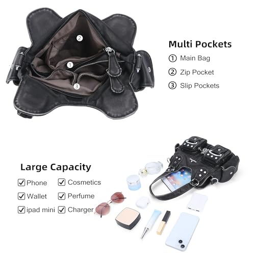 Image of Angel Kiss Small Hobo Purses for Women, Washed Vegan Leather Multi-Pocket Purse, Shoulder Handbag with Adjustable Strap
