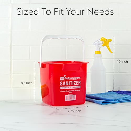 Image of Restaurantware RW Clean 6 Quart Cleaning Buckets 10 Detergent Square Buckets - With Measurements Built-In Spout And Handle Red Plastic Utility Buckets For Home Or Commercial Use
