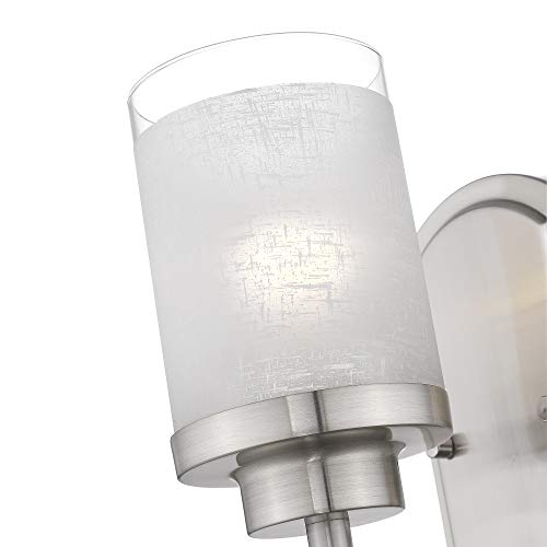 JAZAVA 2 Pack Bath Vanity Light Fixture, Modern Bathroom Wall Lights, White Linen Frosted Glass Shades in Brushed Nickel Finish - Thumbnail 5