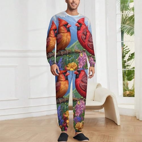 Cardinal on Branch Pajama Set Long Sleeve Lounge Sets Sleepwear 2 Pjs Nightwear for Men Women2
