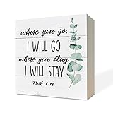 クリスチャンサイン 木製ボックスサイン デスク装飾 インスピレーションを与える木製看板 自立型木製ホームデコレーション リビングルーム用 ルース1:16 - Where You Go I Will Go Where You Stay I Will Stay サイン