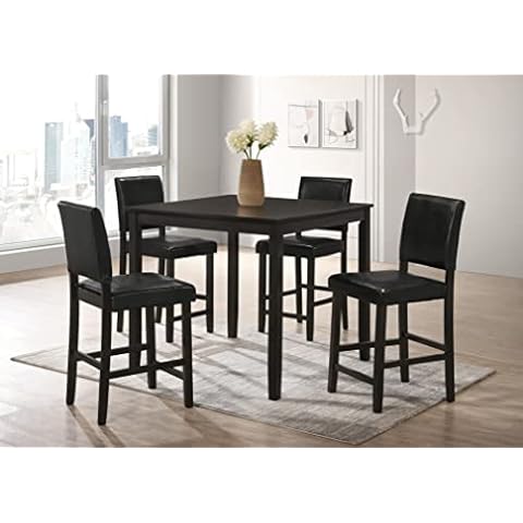 GTU Furniture 5Pc Contemporary Style Black Soild Wood Counter Height Table with 4 Wooden Chair Dining Set Cover