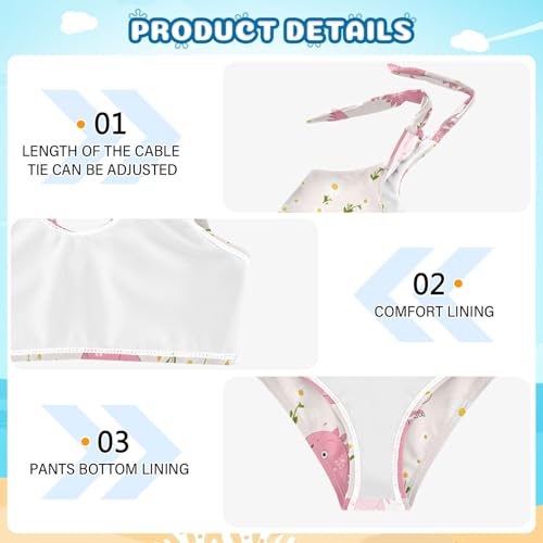 Girls' Bikini Set, Pink Cute Little Dinosaur Kids Swimsuit 2 Pcs Beach Bathing Suit3