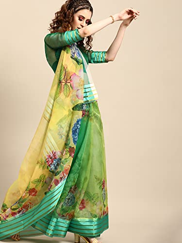 Image of AKHILAM Women's Knit Floral Printed Organza Saree with Unstitched Blouse Piece (FF0SAGE10 Parent)