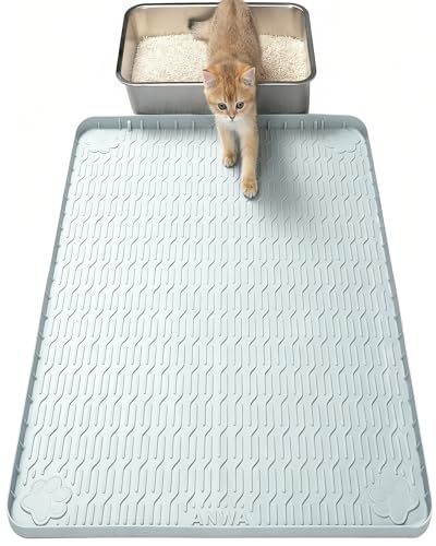 ANWA Waterproof Cat Litter Rug 40 x 28 Extra Large Silicone Cat Litter Mat Litter Trapping Mat Fits Automatic Litter Box Robot Heavy-Duty Easy to Clean