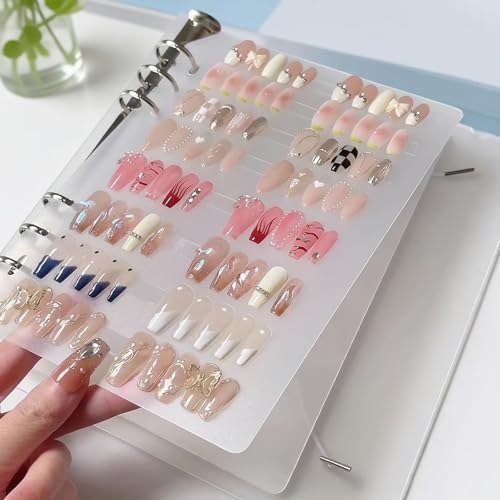 Nagelaufbewahrungs- und Präsentationsbuch zum Aufdrücken mit 6 selbstklebenden doppelseitigen Seiten, A5-Größe, wiederverwendbar, transparent, Nagel-Präsentationsbücher