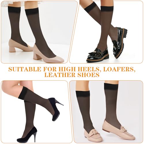 6 Pairs Tight Sheer Knee High Stocking Socks with Reinforced Toes High Elasticity Knee High Nylons for Women3