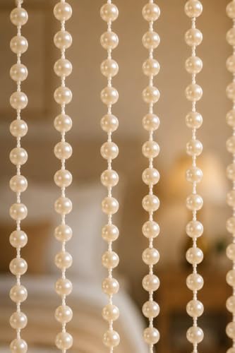 Image of Future Trends Premium Cream Pearl Beaded Curtain 4 x 7 Ft | Decorative Door String Curtain for Entrance, Mandir, Living Room & Room Divider | Hanging Beads Curtain for Home & Festive Decor