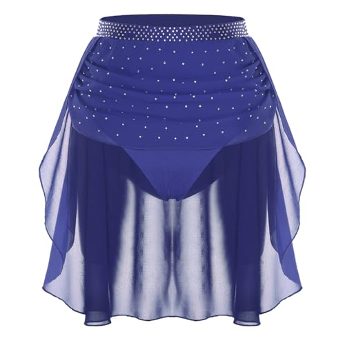 [Choomomo] Women's Sparkly Rhinestone Lyrical Dance Skirt Flowy Ballet Skirt Modern Contemporary Dance Costume Cu[ XL