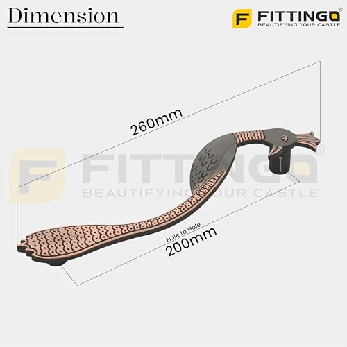 Image of Peacock Design Main Door Handle 10 Inch|Copper Antique Finish Pull Handle| Zinc Alloy Handle for Wooden & Glass Doors |Home, Office & Hotels | Hole-to-Hole 200mm | 3 Years Warranty | Set of 1