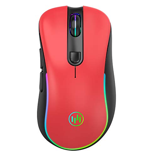 TENMOS T56 Wireless Gaming Mouse, 2.4GHz Rechargeable Optical LED Computer Mouse with Nano USB Receiver, Silent Click, Compatible with PC/Laptop/Notebook (Red)