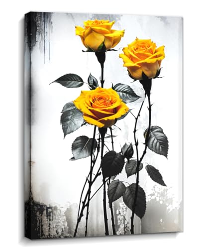 Lienzo decorativo BOSKMS de rosas amarillas, cuadro moderno de 50x70 cm sin marco para casa