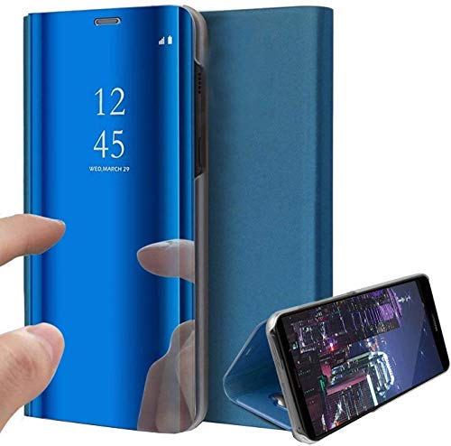 Langhuadd Hülle für Samsung Galaxy S20 FE/S20 FE 5G, schlanke leichte Spiegelhülle Flip Clear View Stehende Abdeckung, Spiegel PU Leder Flip Case (S20 FE 5G, Blau) Cover