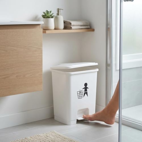 Image of AIR O MATIC BIOHAZARD Plastic Pedal dustbin 10 Liter (WHITE) 10 Liter White Waste Container with Foot Pedal for Hands-Free Operation
