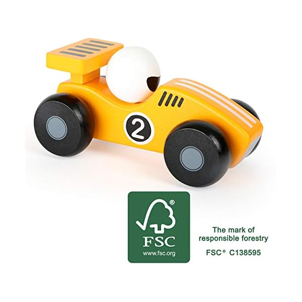 Small Foot 11132 Spielfahrzeug Gelber Flitzer aus Holz, FSC 100%-Zertifiziert, im sonnengelben Design, fördert… – Bild 4