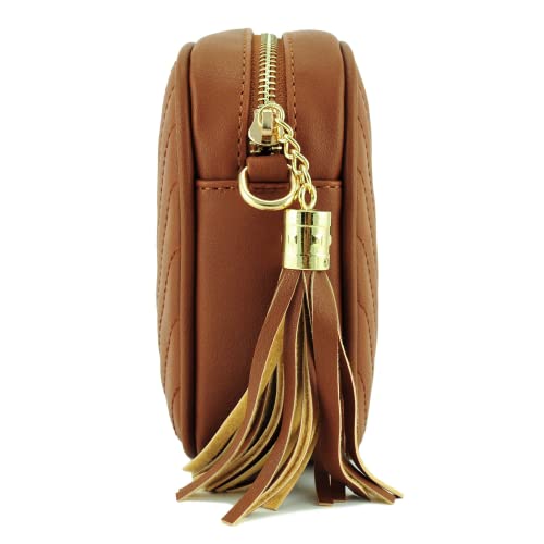 Image of Simple Shoulder Crossbody Bag With Metal Chain Strap And Tassel Top Zipper