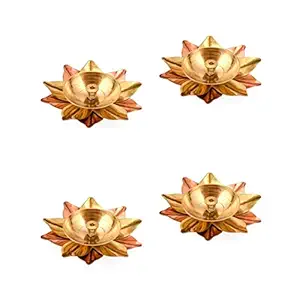 Brass Gallery Copper Lotus Shape Kamal Patti Akhand Diya Set of 4 (Width 3 inch)