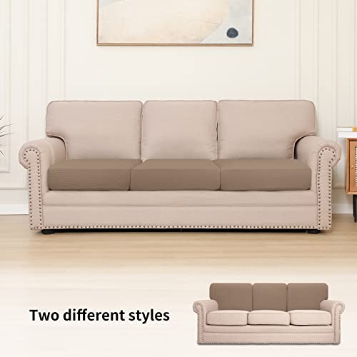 Image of Easy-Going Stretch 3 Pieces Couch Cushion Cover for Sofa Seat | Furniture Protector Sofa slipcover for 3 Cushion Couch Washable Soft with Elastic Bottom Camel