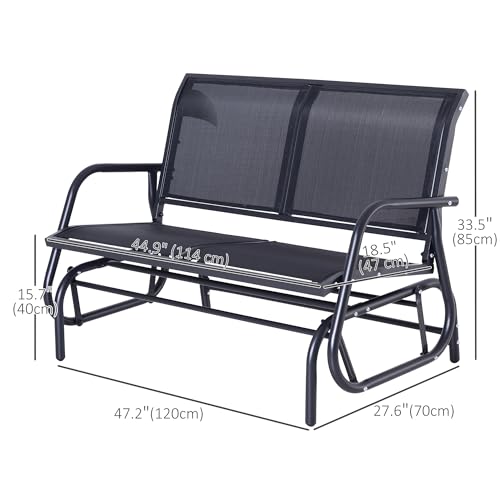 Outsunny Patio Double Glider Outdoor Steel Sling Fabric Gliding Bench Garden Swing Chair Heavy-Duty Porch Rocker Garden Loveseat Black - Image 4