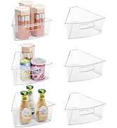 Oubonun Lazy Susan Organizers Set of 6, 10.2”x 9.4”x 4” Plastic Transparent Kitchen Cabinet Stora...