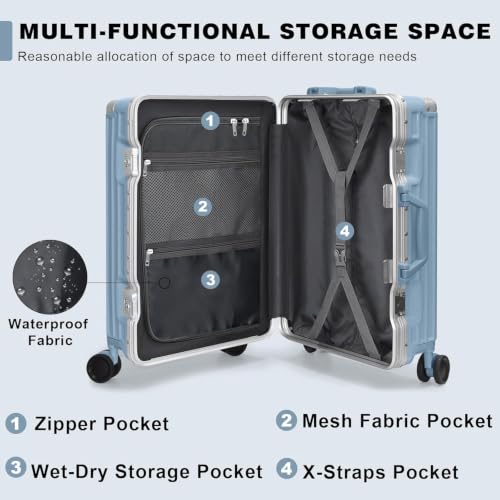 Image of AnyZip Luggage Sets 2 Piece Aluminum Frame Carry On and Checked Suitcase PC ABS Hard Shell TSA Lock No Zipper(Haze Blue, 20 /28)