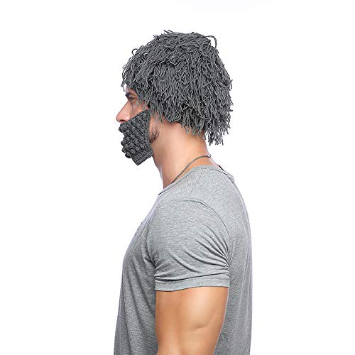 YSBER Perücke Bart Weihnachten Hüte Handgemachte Stricken Warme Winter Strickmützen Party Maske Cosplay (Silver)