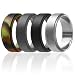 ROQ Silicone Wedding Ring for Men, 4 Pack Silicone Rubber Band Step Edge - Black, Grey, Camo, Silver - Size 12