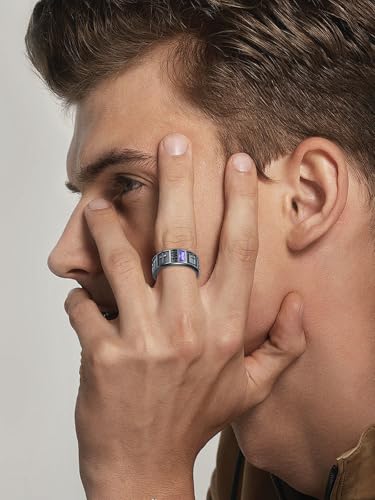 Dorunmo Customizable Band Class Ring for Men 925 Sterling Silver College Rings Mens High School Rings for Men Graduation Rings with Birthstone Graduation Jewelry Gift, 1/2/3 Pattern3