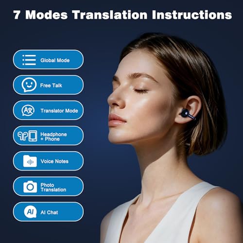 Image of AI Translation Earbuds Real Time, 164 Languages Translator Earbuds, Wireless Translating Ear Buds, Bluetooth Headphones for Travel Business Meeting Learning (Black)
