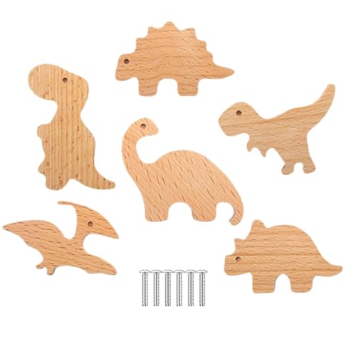 GjnjfdF 6 Piezas Pomos Infantiles Dinosaurios De Madera Animales Manija De Muebles Decorativos Para Tocador De Dinosaurios Perilla Única Para Bebé