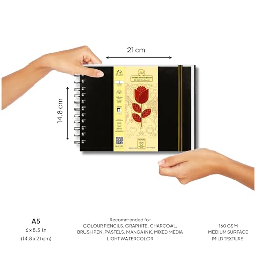 Image of Zen Sangam A5 Wiro Bound 160 GSM Sketchbook | 50 Sheets(100 Pages) Size 21x14.8cm | Ideal for Students, Adults, Home, School, Beginners, Professional Drawing, Sketching, Mandala | Artist Drawing Book