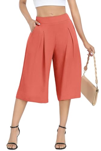 DILIUXING Women's Wide Leg Lounge Capri Pants with Pockets Lightweight High Waisted Loose Trouser2