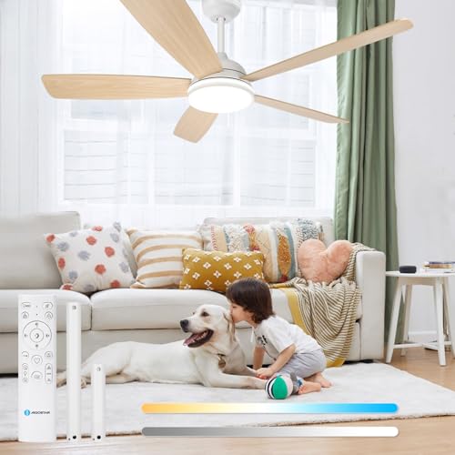 Aigostar Ventilador de Techo con Luz Silencioso 52″, Motor DC Reversible 30W, Mando a Distancia, 6 Velocidades, Luz Regulable (2700K-6500K), Ideal para Dormitorio, Sala o Cocina. 2 pcs