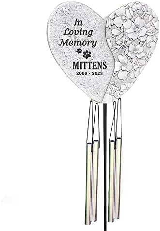 GiftsForYouNow Engraved in Loving Memory Personalized Pet Memorial Wind Chime with Stake, Pet Memorial Stone with Chimes, Dog Grave Marker