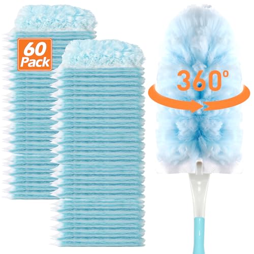 Image of Heavy Duty Duster Refills for Swiffer Duster (60 Count) | 360 Unscented Disposable Multisurface Dusters with 1 Handle- for Home, Blinds, Fans & Corners, Blue