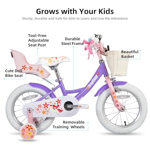 image for JOYSTAR Unicorn 14 Inch Kids Bike for 3-5 Years Girls Bike with Doll S