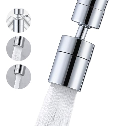 360° Swivel Faucet Aerator, Dual Mode Water Saving Sprayer Head, Chrome Brass Nozzle, Universal Fit for Kitchen & Bathroom Sinks (22mm Male & 24mm Female)