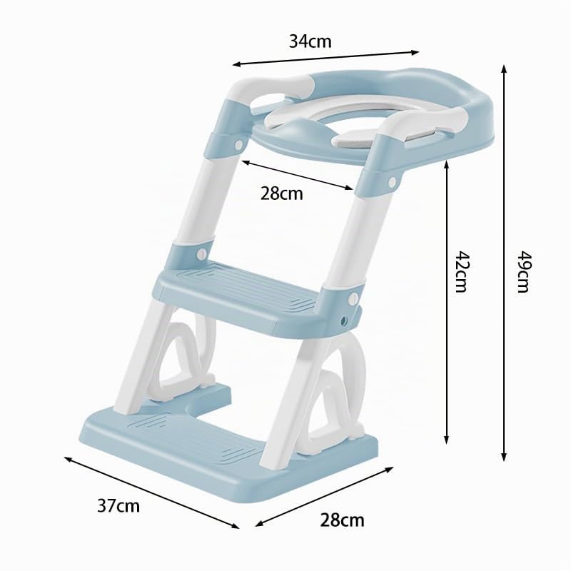 Reducteur Toilette Enfant avec Marche, Stabiliser Rehausseur avec Structures Triangulaires, Adaptateur Toilette Enfant avec Coussin,Pot toilette pour bébé, Antidérapant et Pliable,PVC (bleu)