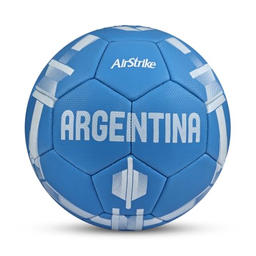 Image of Nivia Airstrike Football (Argentina) Training Ball, 32 Panels, Butyl Bladder, Made for Beginners, to Play On Both Natural and Artificial Grass (Blue, Size-5)