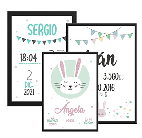 Cuadro natalicio bebé. Recuerdo para el recién nacido personalizado con los datos del pequeño.