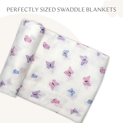 Image of Muslin Baby Swaddle - Breathable Receiving Blankets for Newborn Baby, 70% Viscose derived from Bamboo, 30% Spandex, Imported, Butterfly